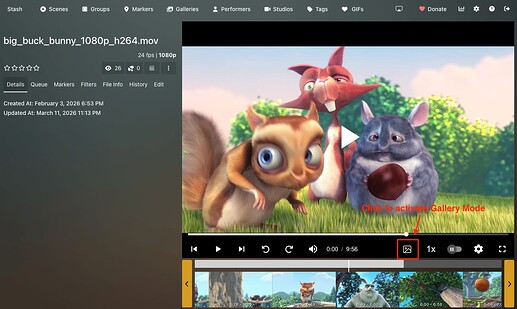 Start Gallery Mode by clicking the photo icon on the scene player.